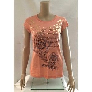 Self Esteem T shirt Junior Peach with Gold Foil Hearts Crew Fitted NOS 2007